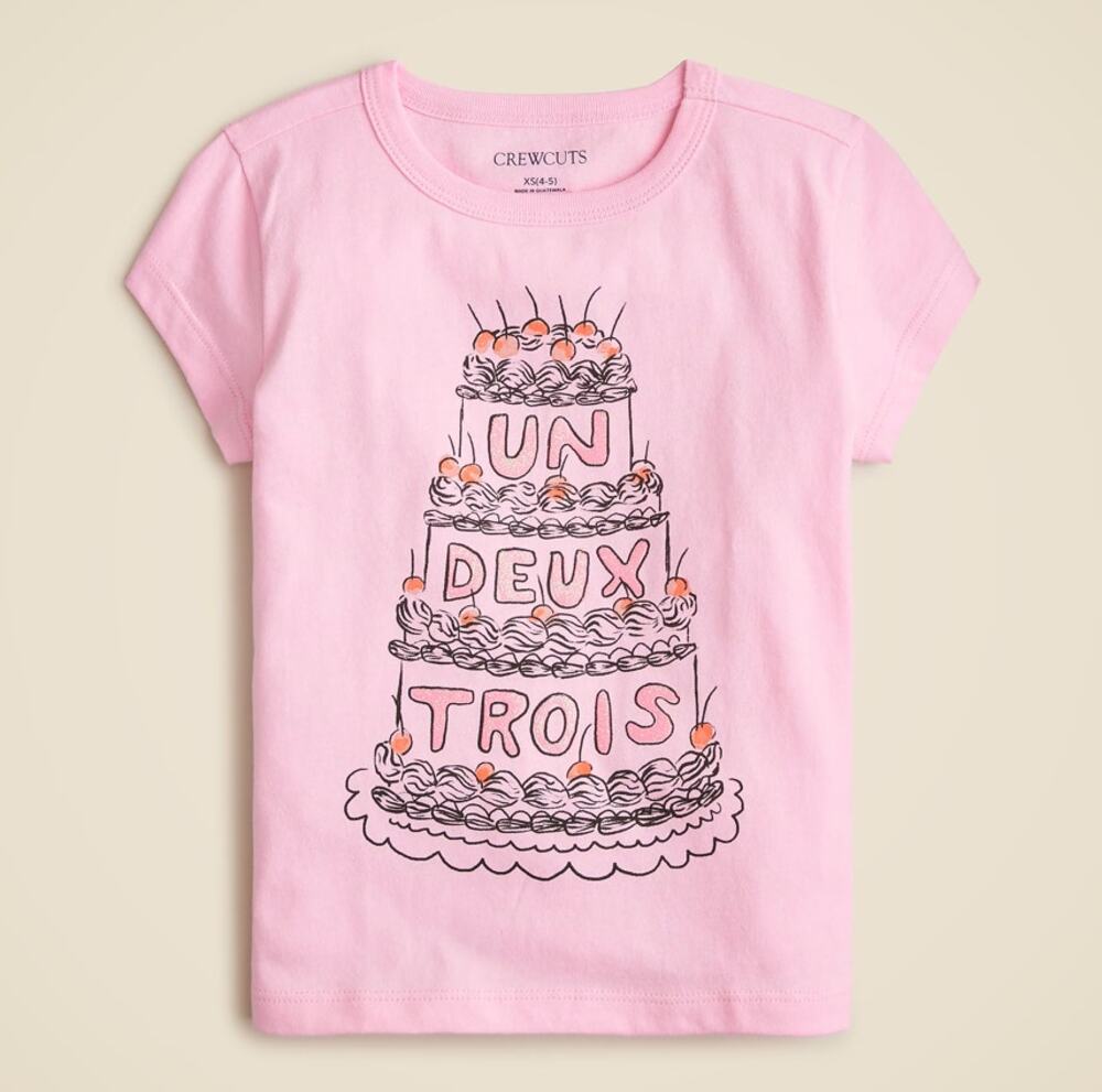 Crewcuts J.Crew Short Sleeve Glitter Cake Graphic T-Shirt GIrls XXL Pink Cotton